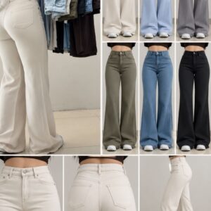 Ivory Beige High-Waist Flared Jeans