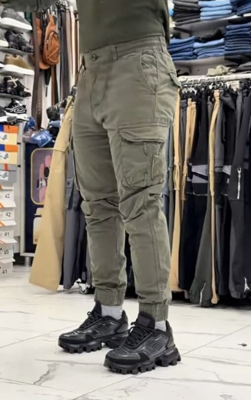 Men's Olive Green Tactical Cargo Joggers – Premium Streetwear with Functional Utility