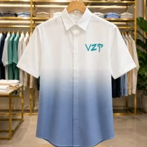 Men's White to Blue Ombre Half-Sleeve Casual Shirt - Premium Quality