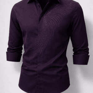 Men's Purple Party Shirt with Embroidered Accents - Premium Formal Wear