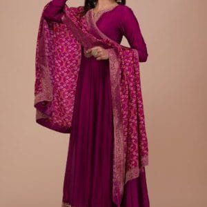 Wine-Toned Zariwork Silk Anarkali Suit - Ready-Made Ethnic Wear