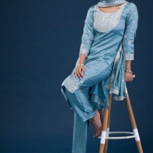 Azure Zariwork Premium Silk Readymade Salwar Suit