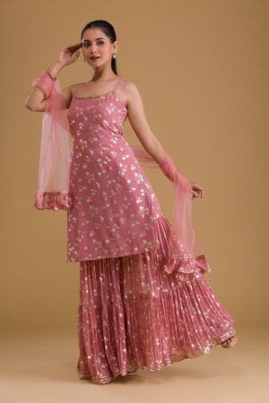 Blush Printed Georgette Designer Sharara Ensemble